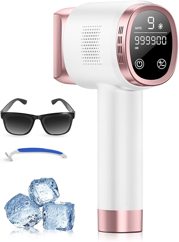 Máquina de depilação a laser 21J com função de arrefecimento, depilador de luz pulsada 600-1200NM com 9 níveis de energia, ecrã tátil LCD para mulheres e homens, biquíni, axilas, rosto e corpo cor-de-rosa