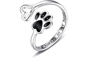 SARIEL Puppy Pet Lovers Paw Print Ring Heart 925 Sterling Silver Adjustable Ring Pet Animal Jewelry Creative Pierced Love Dog Cat Claw Ring Pet Loving Friend Families Gifts