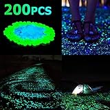 Sunnest 200Pack Glow in the Dark Garden Pebbles for Walkways Outdoor Decor Aquarium Fish Tank Path Lawn Yard, Glow Stone Rocks Outdoor Garden Decorative Stones in Blue & Green