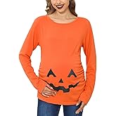 Halloween Womens Maternity Pregnancy Pregnant Costume Breastfeeding Funny Shirt Jack O' Lantern Pumpkin Face Orange S