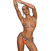 QJQ Women's 2 Piece Bikini Sets Floral Leopard Halter Triangle Bathing Suit Sexy Cheeky String Swimsuit