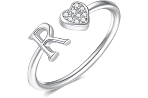 BRIJEWLIC 925 Sterling Silver Heart Initial Rings, Adjustable Letter Rings, Stackable Rings for Women - Gifts