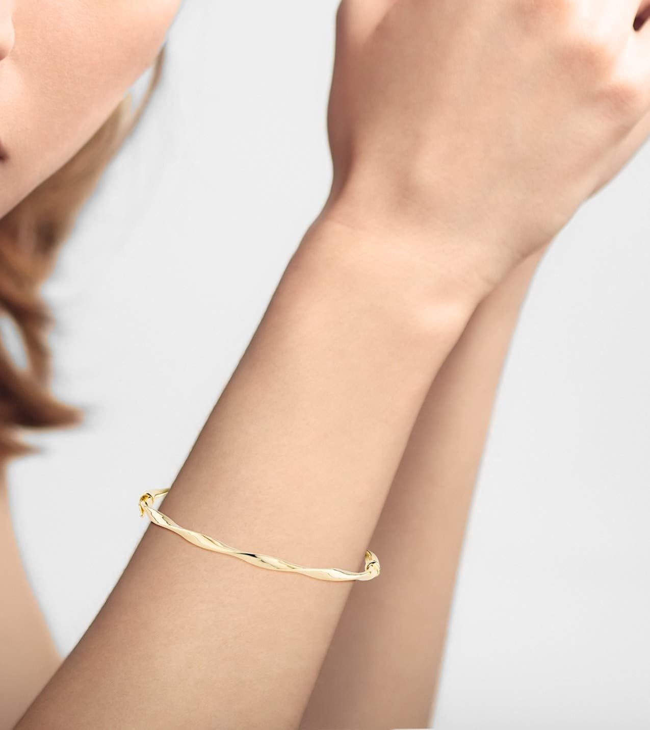 Miabella 18K Gold Over Sterling Silver Italian Oval Twist Hinged Bangle Bracelet for Women Teen Girls 6.75 to 8 Inch 925 Made in Italy (Medium 7.25" to 7.5"): Clothing