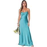 Fulbymu Satin Bridesmaid Dresses for Wedding Spaghetti Straps Pleated Evening Party Gowns