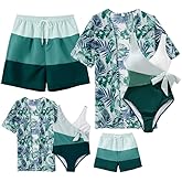 IFFEI Mommy and Me Family Matching Swimsuits One Piece Tummy Control Bathing Suit with Cover Up Green Little Boys: 8-9 Years