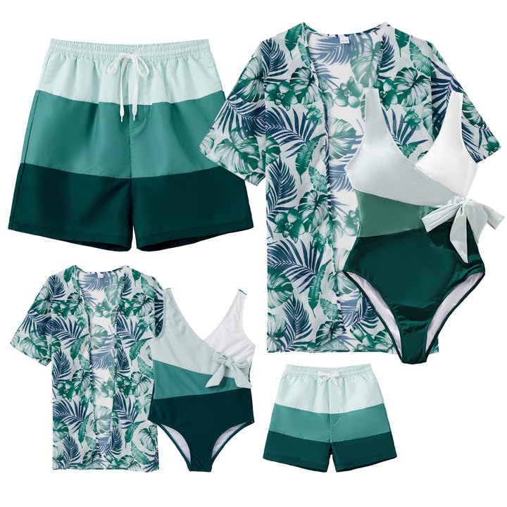 Photo 1 of IFFEI Mommy and Me Family Matching Swimsuits Color Block Women One Piece Tummy Control Bathing Suit with Cover Up Women: L