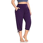 ZERDOCEAN Women's Plus Size Yoga Capri Pants Lounge Indoor Casual Comfy Relaxed Joggers with Pockets