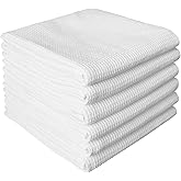 QUILTINA Dish Towels Set - 6 Pack White 17 x 25 Inches 100% Cotton Waffle Weave Kitchen Towels, Ultra Soft Absorbent Quick Dish Towels for Kitchen Cleaning and Drying