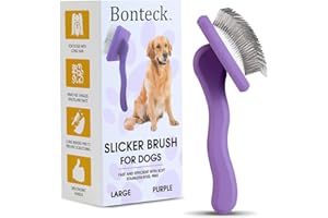 Bonteck Dog Slicker Brush for Grooming Pet Hair, Large Size, Purple, Long Haired Brush For Dogs (Poodles, Goldendoodles, Labradoodles), Long Pin Brush For Dematting