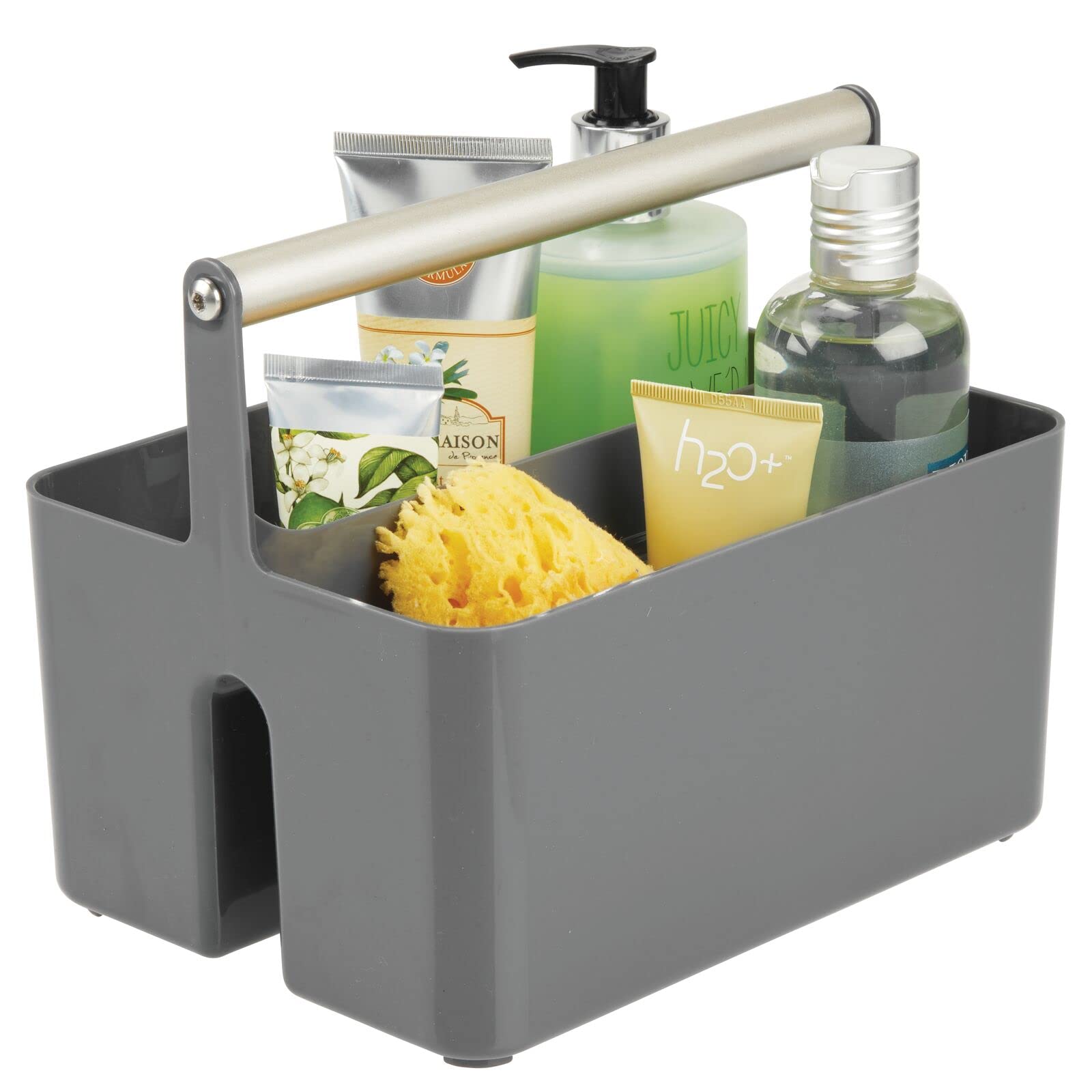 mDesign Under Sink Storage – Plastic and Metal Bathroom Caddy – Portable Cosmetics Organiser – Charcoal Grey/Matte Satin