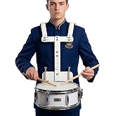 ARTIBETTER Adjustable Marching Snare Drum Carrier - Aluminum White Frame | Lightweight Aluminum Harness with Thickened Padded Shoulders, 4-Level Height &amp; 3-Level Width Adjust for Band Drumline