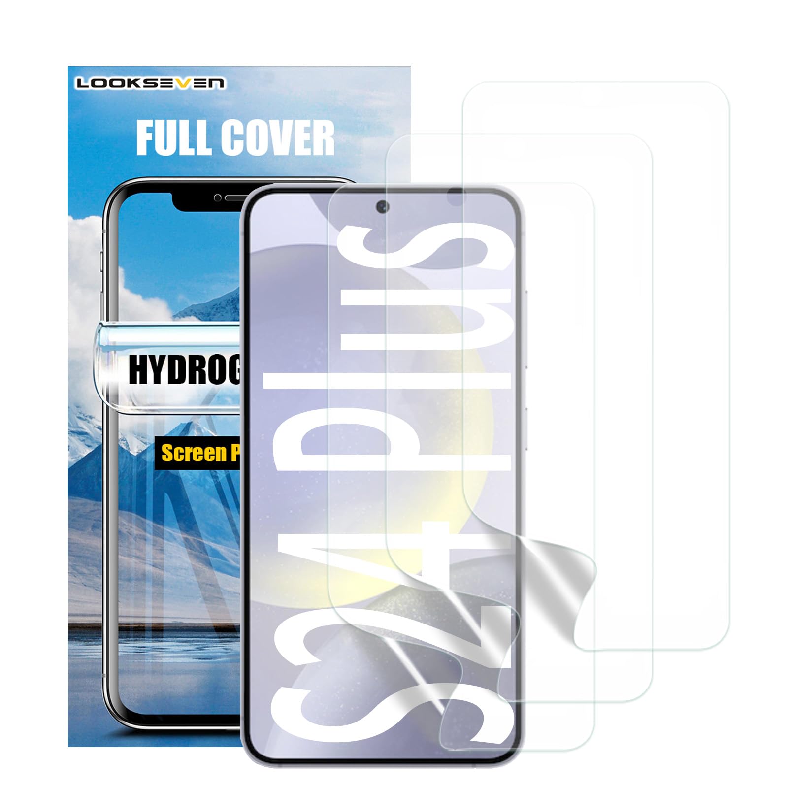 LOOKSEVEN 3 Pack Hydrogel Film For Samsung Galaxy S24 Plus Transparent Soft TPU Screen Protector, High Sensitivity Protective Film (Not Tempered Film)