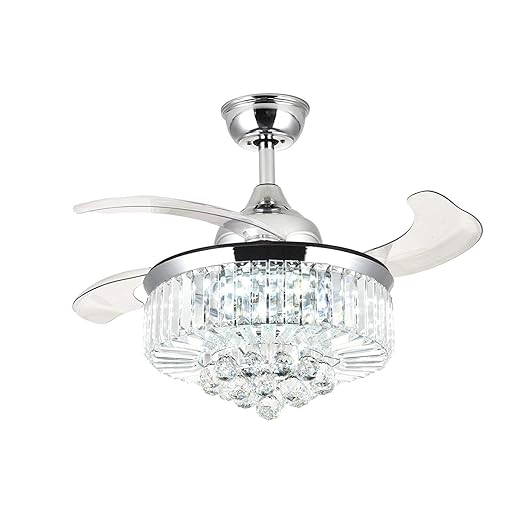 Smeamus 42 Crystal Ceiling Fan Light Invisible Retractable Blade