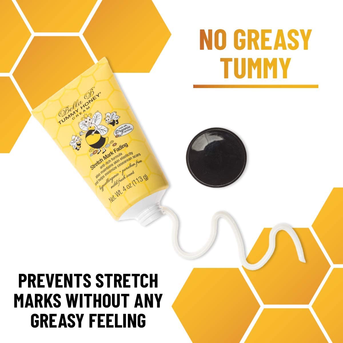 BELLA B NATURALS Tummy Honey Cream 4oz - Bella B Tummy Cream For Fading Stretch Marks - Pregnancy Cream To Prevent Stretch Marks - Stretch Marks Cream For Pregnancy - Pregnancy Stretch Mark Prevention