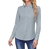 TOLOVIC Wrinkle Free Womens Button Down Shirts for Women Long Sleeve Stretch Business Office Formal Work Blouses Tops Grey