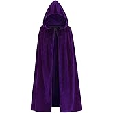 ODOCARE 67Inch Velvet Cloak with Hood for Men & Women, Hooded Cape Cloak Unisex Halloween Witch Vampire Wizard Raven Cosplay Costume(Purple,XL)