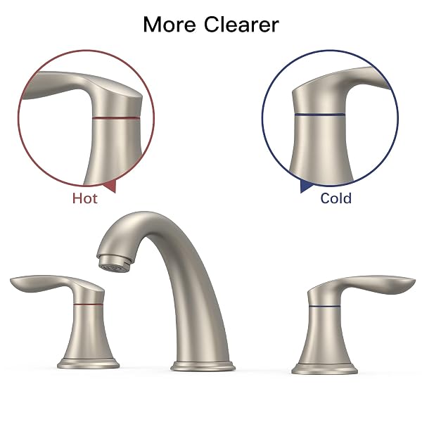 BATHROOM SINK FAUCET, FAUCET FOR BATHROOM SINK, WIDESPREAD BRUSHED NICKEL BATHROOM FAUCET 3 HOLE WITH STAINLESS STEEL POP UP DRAIN AND CUPC LEAD-FREE HOSE – (BRUSHED NICKEL)