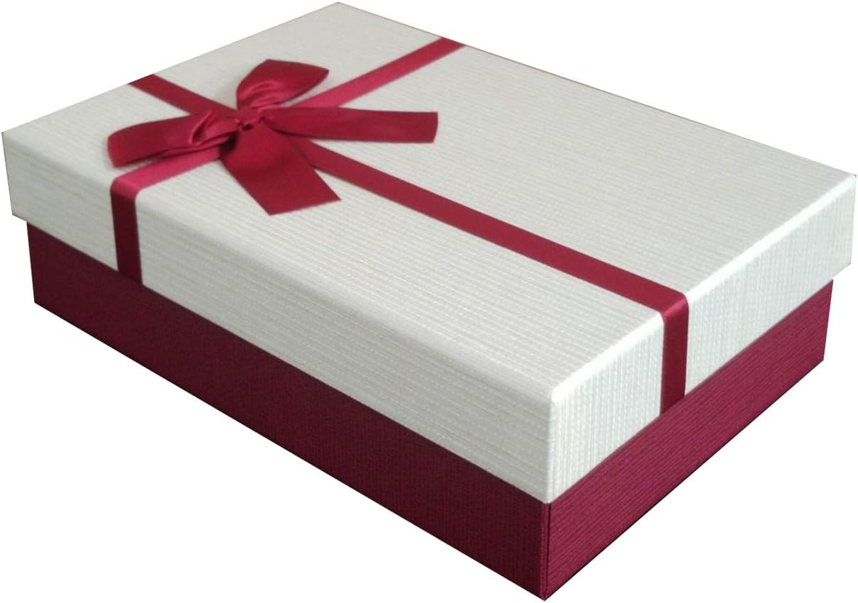 Rectangle Shaped Presentation Gift Box Textured Burgundy Box with Cream