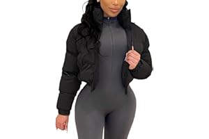 Gihuo Women's Cropped Puffer Jacket Zip Up Winter Short Quilted Jackets Bubble Coat