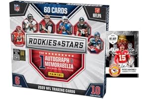 GENERIC NEW - 2023 Panini ROOKIES and STARS Factory Sealed Football MEGA Box w/ 1 Autograph AND 1 Jersey Card Per box! with 6 LONGEVITY Rookie Cards Per box - Plus Custom Novelty Patrick Mahomes Cards Pictured