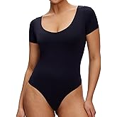 NANJI Short Sleeve Bodysuit for Women - Slim Fit Scoop Neck Body Suit, Stretch Double Lined Tops, Casual Going Out Outfits