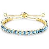 Cranmadia Valentines Day Gifts Sterling Silver Birthstone Tennis Bracelets for Women 4mm Tennis Bolo Bracelet Fashion Jewelry Birthday Gifts for Women Wife Mom Her | Adjustable Size 9"