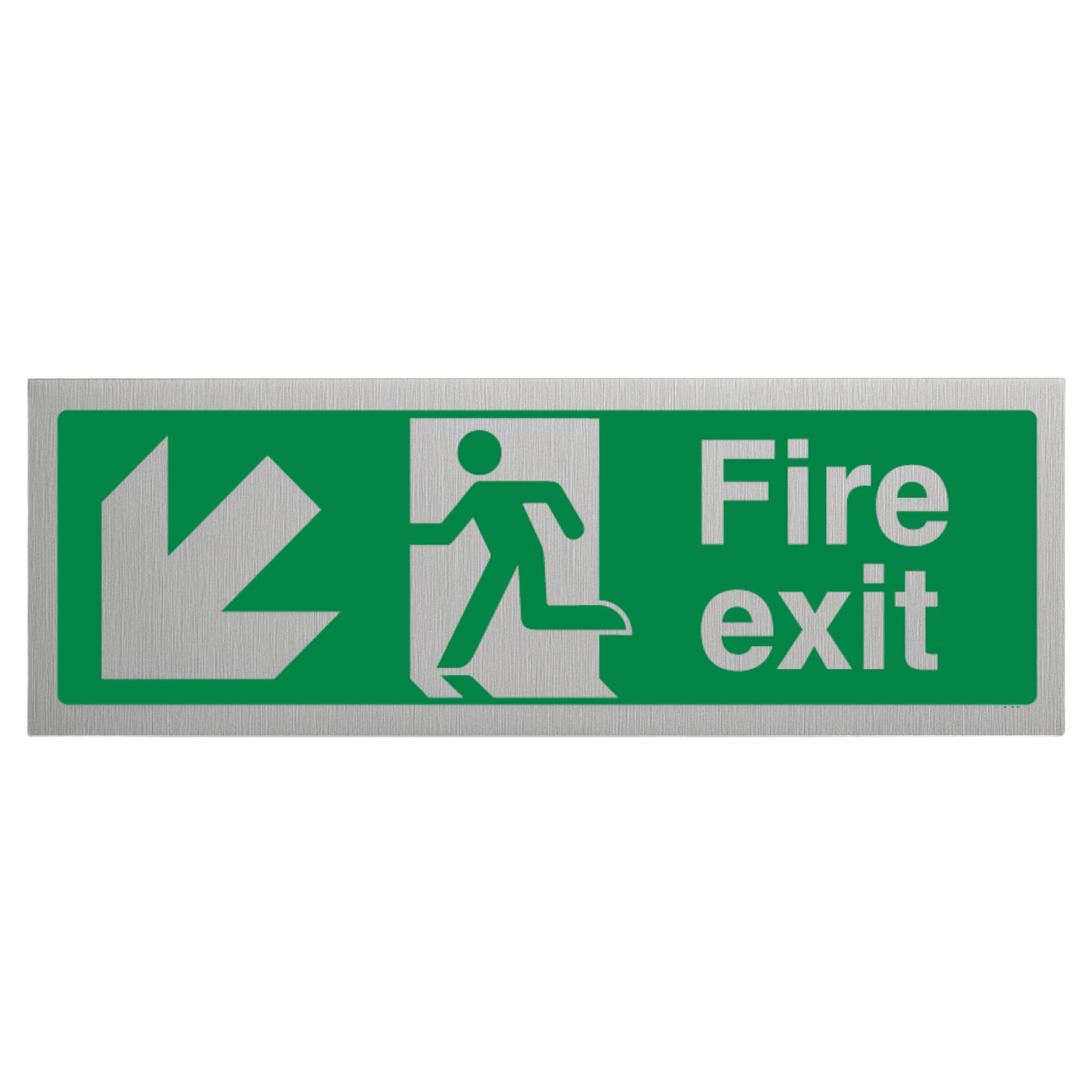 V Safety Fire Exit-Fire Exit Arrow Down Left Sign - 300mm x 100mm - 3mm Brushed Alu Comp