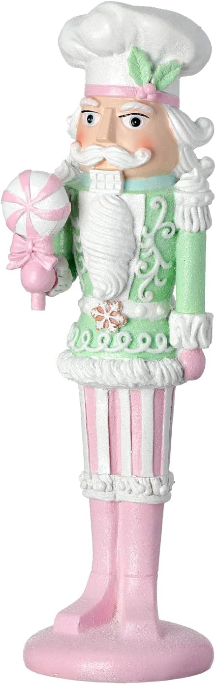 Nutcrackers - One Holiday Way 11.5-Inch Decorative Pink & Green Pastel Nutcracker Baker Figurine w/Peppermint Candy - Kitchen Baking Tabletop Decoration - Christmas Xmas Party Home Decor Figure