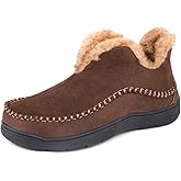 Wishcotton Men's Moccasin Bootie Slippers With Cozy Memory Foam, Winter Warm Fuzzy Indoor Outdoor House Shoes
