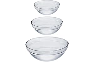 1STNG Set of 3 Clear Glass Mixing Bowls – Stackable Nesting Bowls for Kitchen Prep, Ideal for Mixing, Serving, and Storing Sa