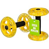 Kisangel Dual Ab Roller Wheel Set for Core Workout, Portable Abdominal Exercise Equipment with Foam Grip for Home Gym, Lightweight Fitness Training Tool for Men and Women, Yellow