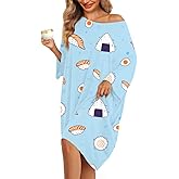 KFUBUO Plus Size Nightgowns for Women Oversized Sleep Tshirts Dress Short Sleeves Sleepwear With Pocket Fit S-5XL