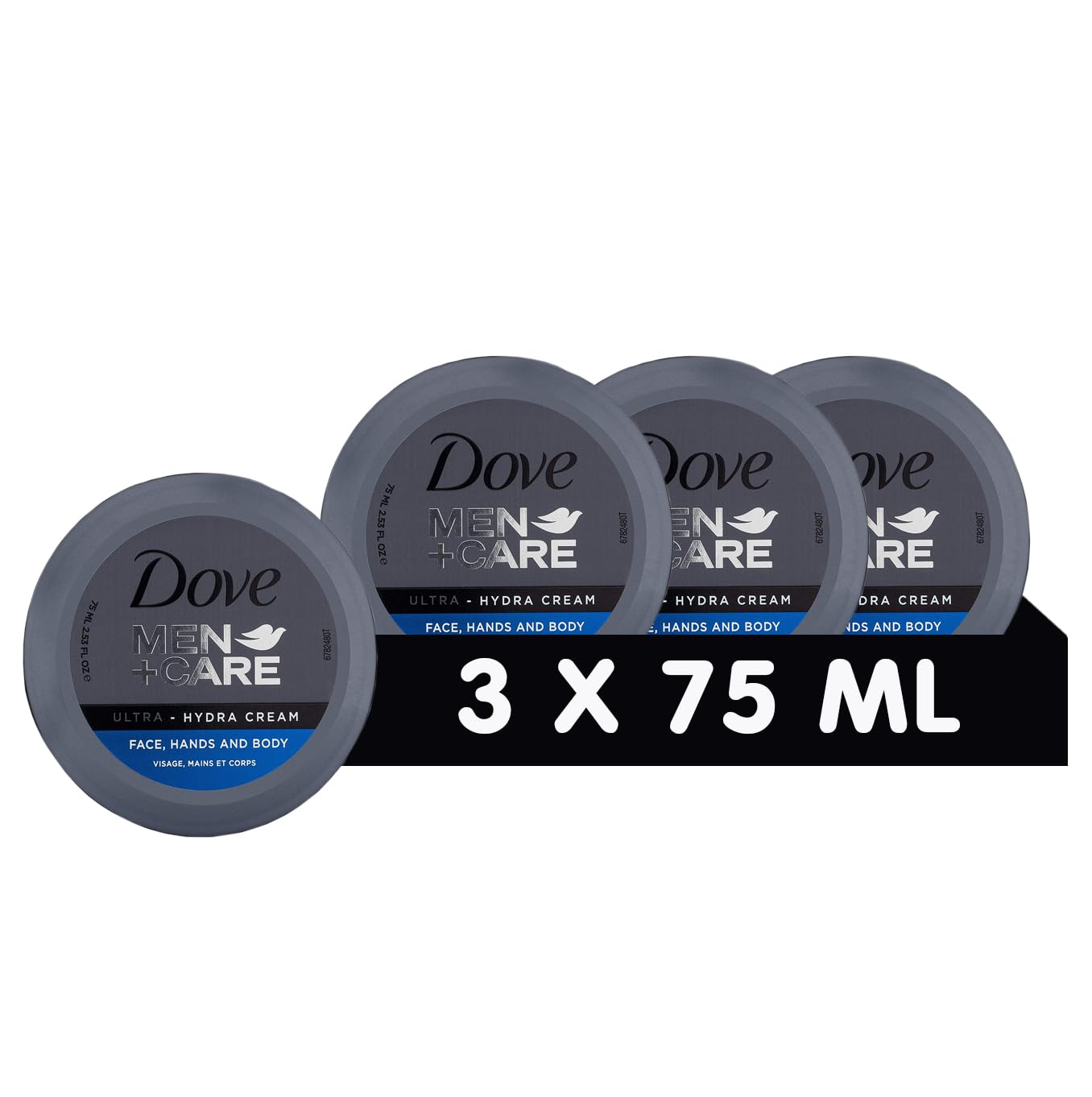 DOVE MEN + CARE Ultra Hydra Cream - Moisturising Effect for Face, Hands, Body - Suitable for All Skin Types, 3 x 75 ml