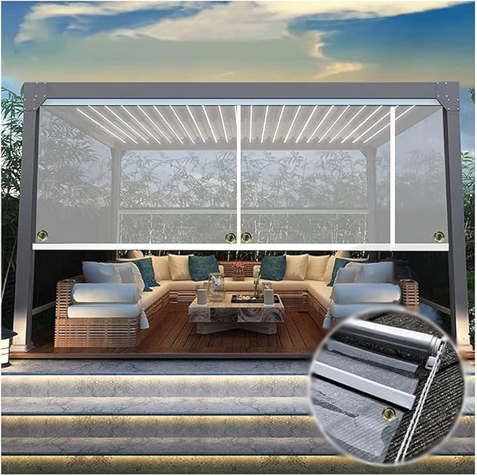 YJFENG Pergola Roller Blinds Side Panel, Outdoor Transparent Waterproof