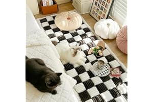 doedeer FunnyFuzzy Cream-Coloured Large Plaid Square Pet Mat Bed Couch Cover,Funny Fuzzy Couch Cover,Funny Fuzzy Plaid Square Pet Mat Bed (Black,19.6 * 19.6 in)