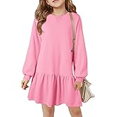 Haloumoning Girls Long Sleeve Dresses Sweatshirt Dress Kids Casual Crewneck Rib Knit Mini Dress 5-14 Years