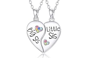 KINGSIN Sister Necklaces for BFFs - Matching Bestie Gifts for Sisters - Birthday Jewelry for Girls & Women