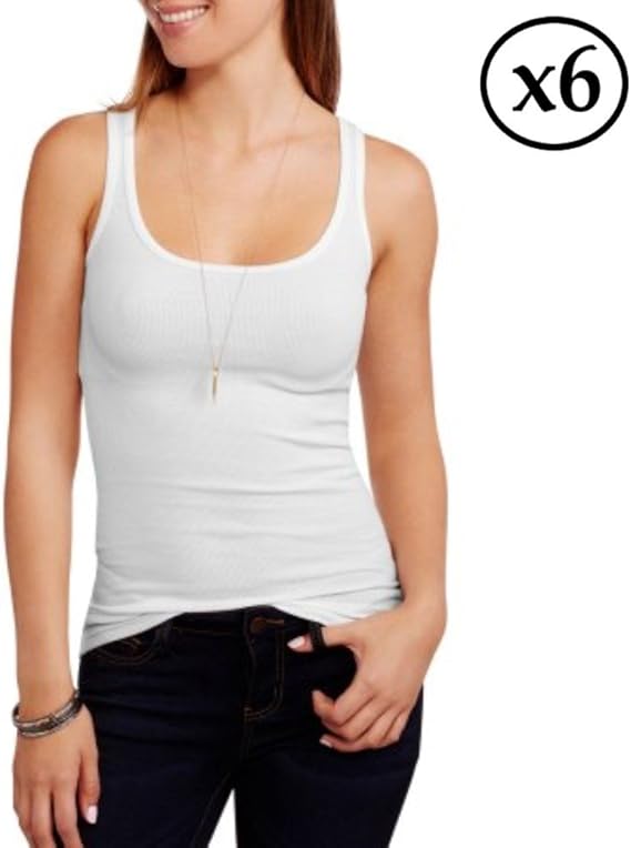 Qraftsy 6 Pack 100 Cotton Women Tank Tops (White, Large) Bulk