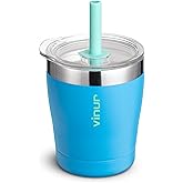 VINUR Kids 9 oz Tumbler with Lid and Straw|18/8 Stainless Steel Insulated Drinking Cup with Silicone Base|Spill Resistant|Gift for Girls and Boys, Sky Blue