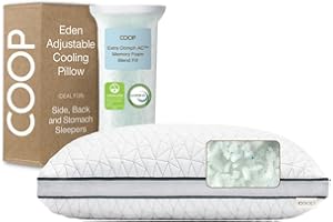 Coop Home Goods Eden Bed Pillow Queen Size for Sleeping on Back, Stomach and Side Sleeper- Medium Soft Memory Foam Cooling Gel - CertiPUR-US/GREENGUARD Gold