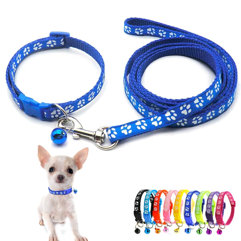 Photo 1 of Dark Blue Puppy Collar with Bell Leash Set, Kitten Collar with Bell Nylon Soft Adjustable Buckle for XXS XSmall Tiny Boy Girl Pets Female Cats Chihuahua X-Small