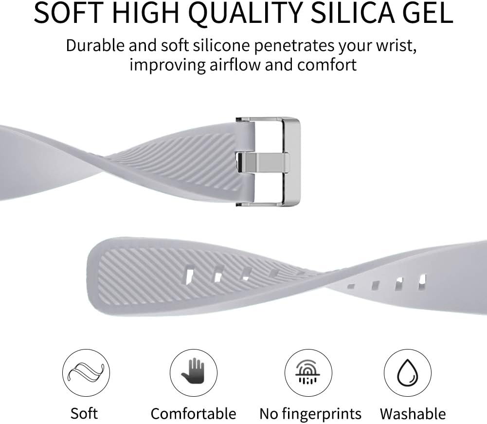 Vozehui Compatible Strap for Samsung Gear S3 & Galaxy Watch 46mm - 22mm Silicone Sports Band, Black+Grey, 22 millimeters - Image 4