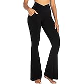 Sunzel Flare Leggings for Women with Pockets, Crossover Yoga Pants with Tummy Control, High Waisted and Wide Leg Side Pockets 34" Black X-Large