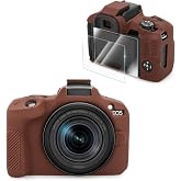 VOVMOEYA Compatible with Canon EOS R50 Camera Case Accessories kit[with 2 LCD Tempered Films],for Canon EOS R50 Silicone Case Digital Camera case Enhanced Grip Sensation Lightweight 9H 0.25mm-Coffee