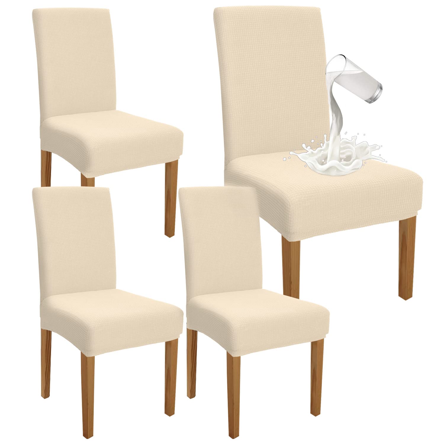 Granbest Premium Waterproof Dining Chair Covers Set of 4, Stretch High Back Chair Slipcovers for Dining Room, Washable Removable Chair Protector for Banquet, Kitchen, Party, Hotel (Beige, Pack of 4)