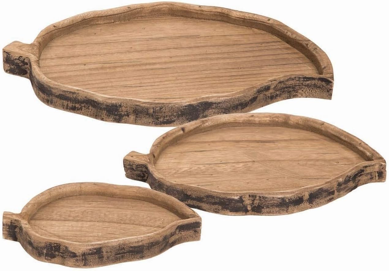 MISC Wooden Leaf Trays Set of 3 Brown Wood Home & Kitchen