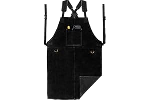 LeaSeek Leather Welding Work Apron - Heat Resistant & Flame Resistant Bib Apron, Flame Retardant Heavy Duty BBQ Apron