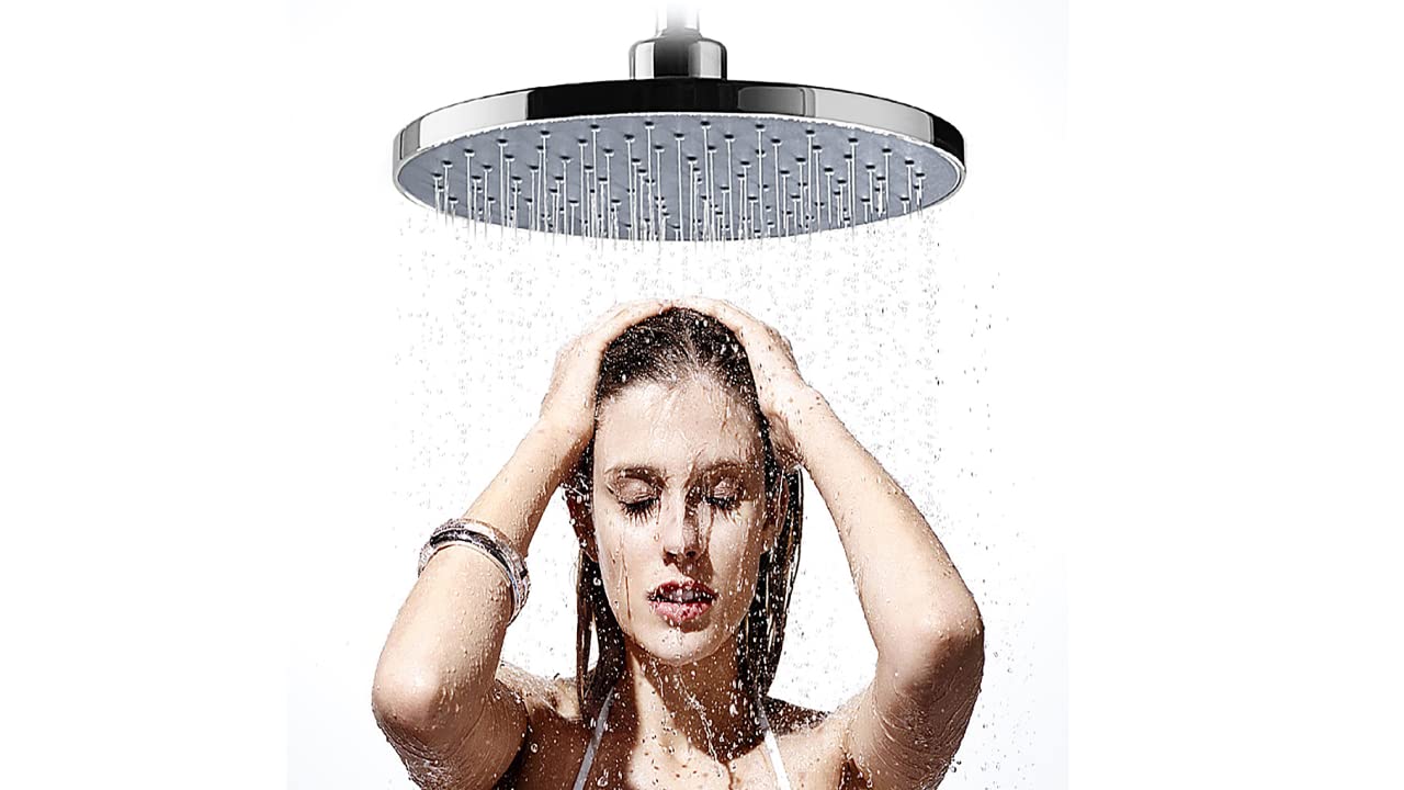 LED Light Shower Head Round 8 Inch Rain Stainless Steel Powerful High Pressure with RGB LED Light for Bathroom