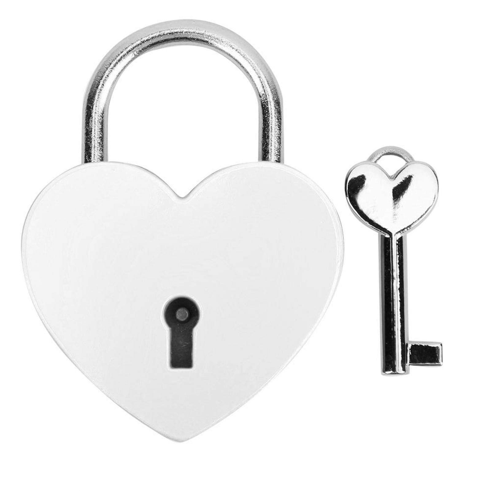 Padlock, Metal Heart Shaped Lock with Key, Metal Lock for Luggage Diary Book Jewelry Box(White)