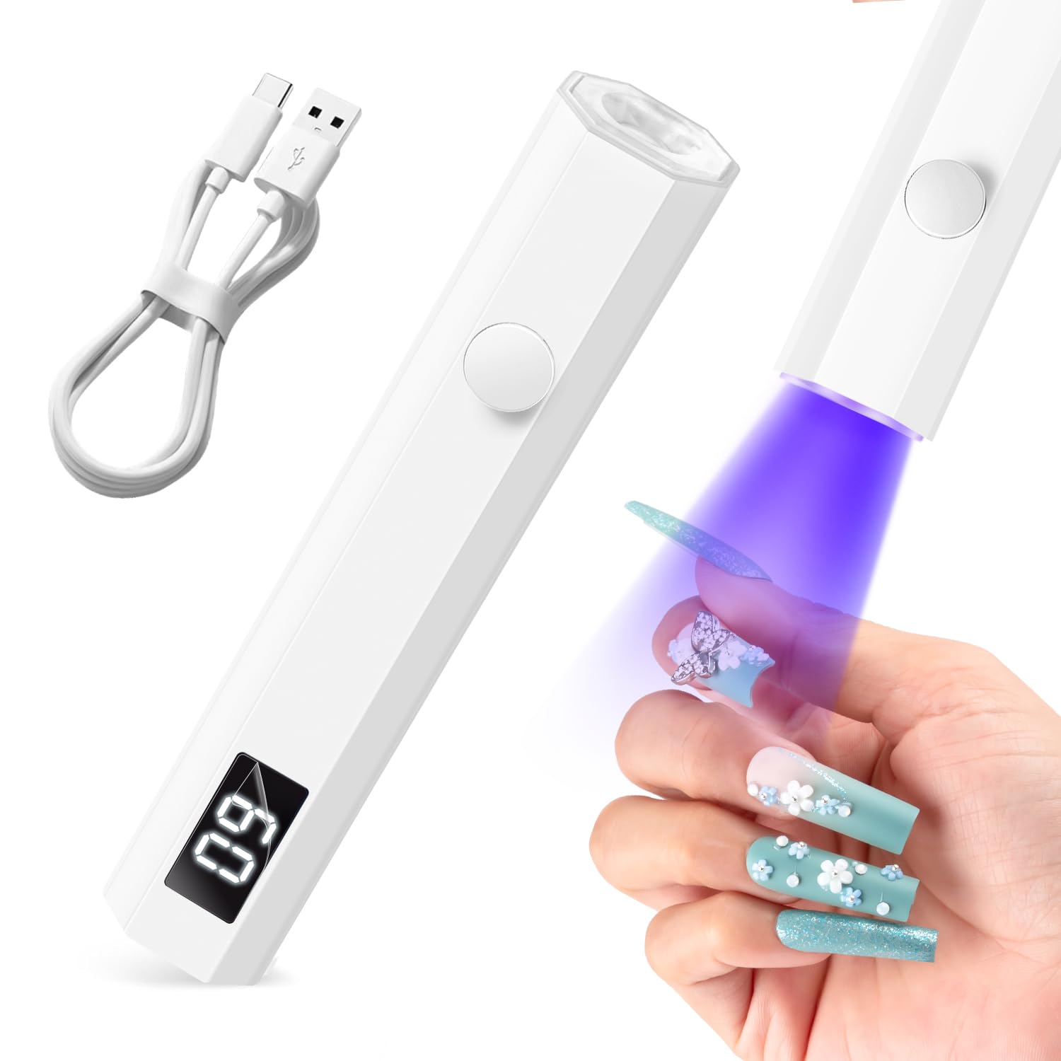 Photo 1 of mlogiroa Mini UV Light for Nails Handheld Flash Cure Light 3w Portable Led Lamp with 2 Timer Settings 20/60s for Home DIY Salon Women Gel Polish (White)
